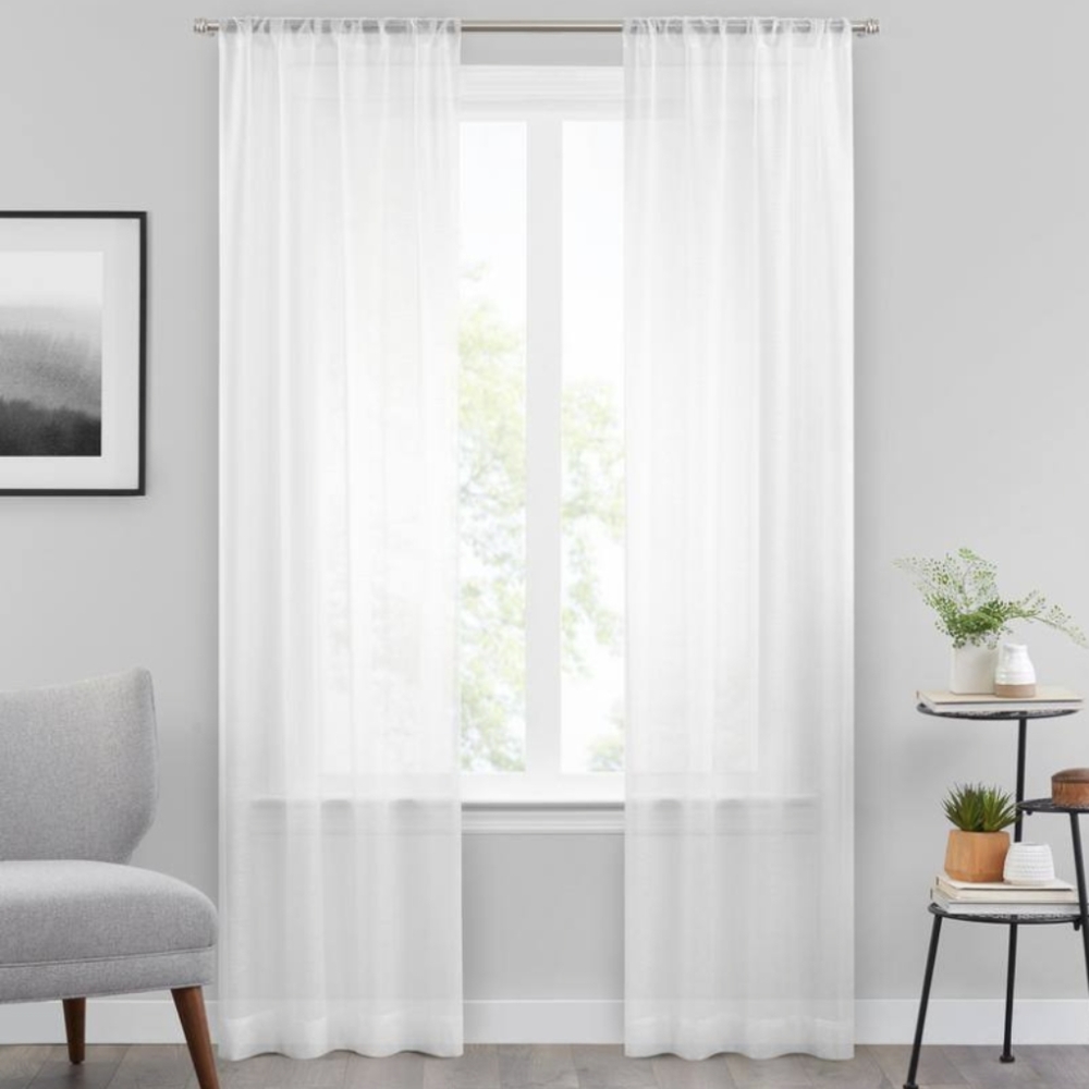 Vue Rod Pocket Sheer Curtain Panels 6-PACK Snow Texture Solid White 37x95 each